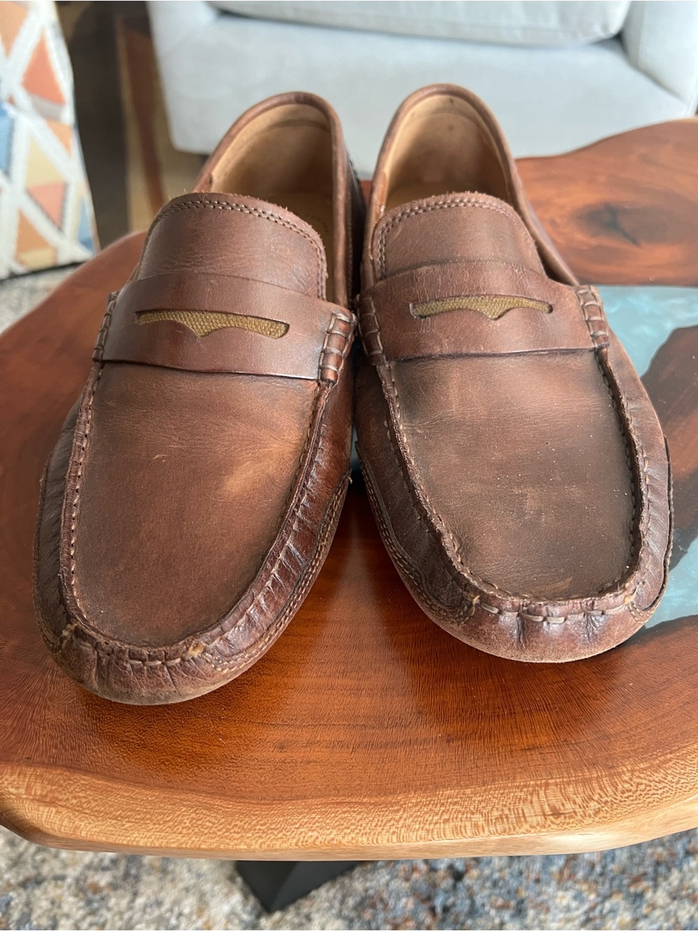 Collection B Chestnut Brown Leather Penny Loafers with Gold Accent - Picture 2 of 6